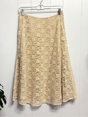 Bloomingdale's Tan Lace Circle Skirt with gold sparkling ✨
